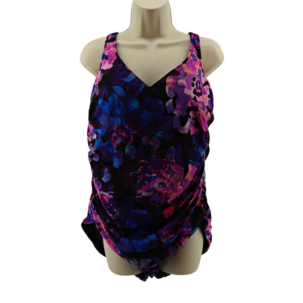 MagicSuit Swimsuit 22W One Piece Strappy Back Colorful Floral Print Shelf Bra